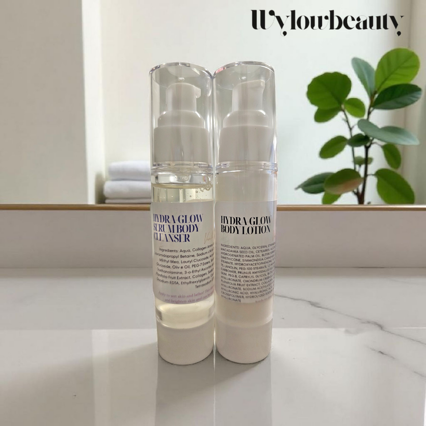 Hydra-Glow Bodycare TRIAL SET (SERUM BODY CLEANSER & BODY LOTION)*Vegan, Antiaging*