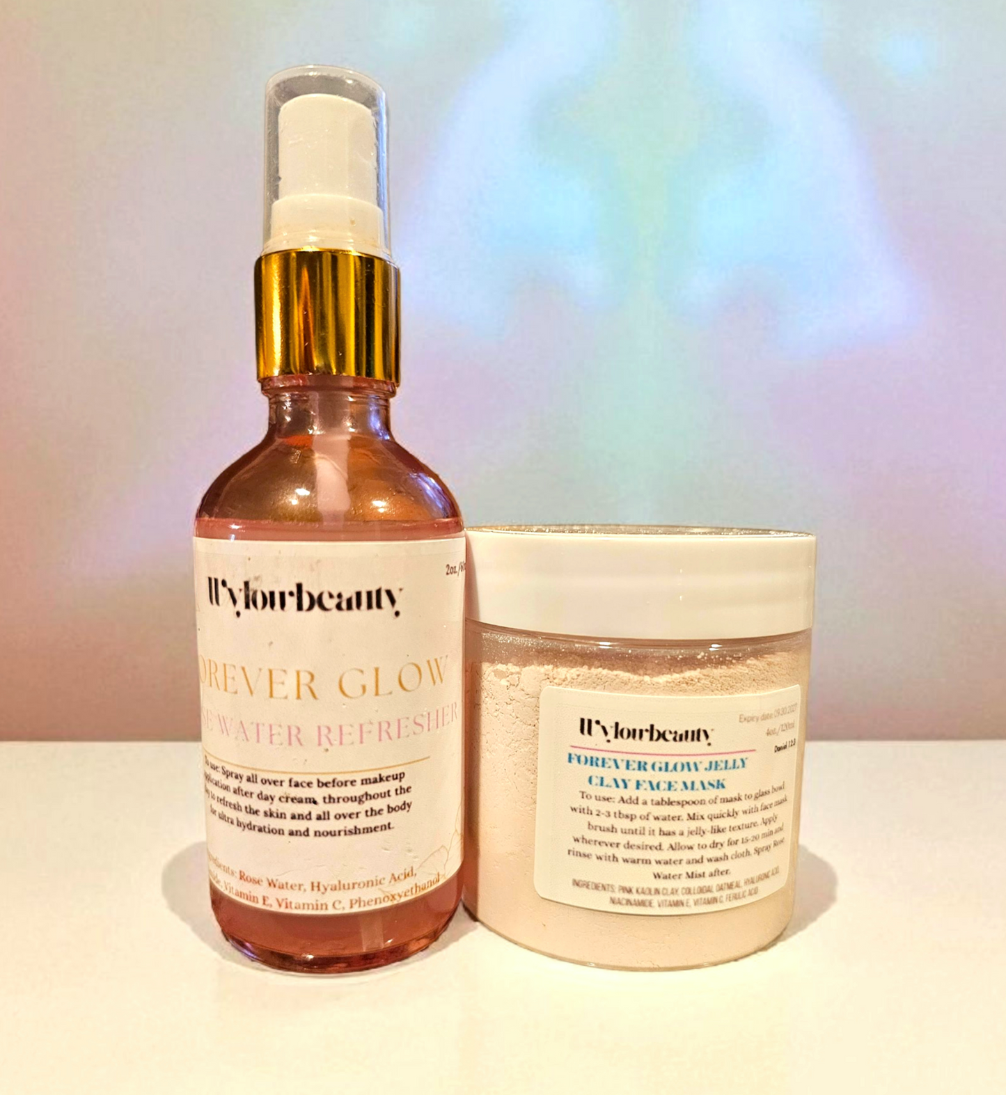 FOREVER GLOW Rose Water & Clay Mask Set w/face mask brush