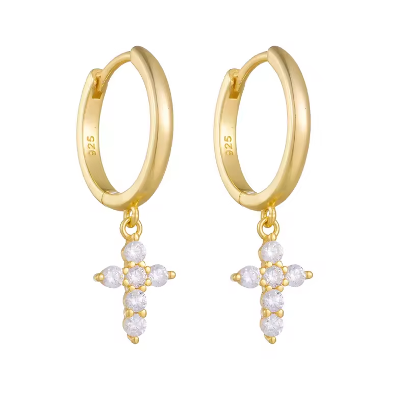 WJ- Classic Cross Drop Earrings -Sterling Silver & Gold Plated