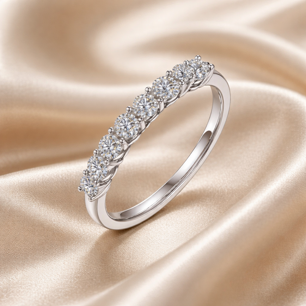 FOREVER HELD Half Eternity Diamond Ring in Sterling Silver