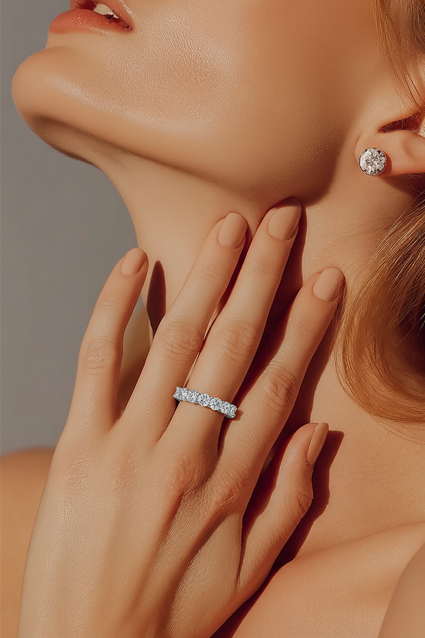 FOREVER HELD Half Eternity Diamond Ring in Sterling Silver