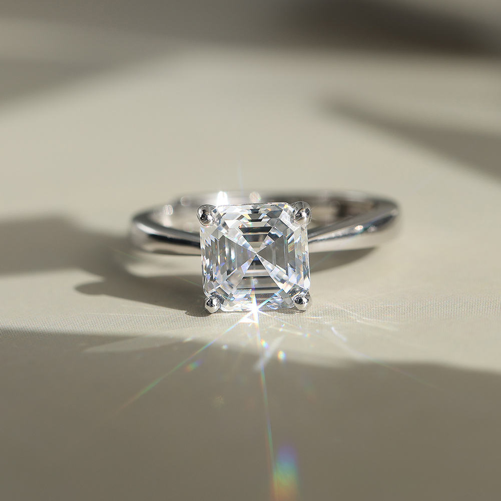 FILLED WITH STRENGTH Asscher Solitaire Moissanite Diamond Ring in Sterling Silver