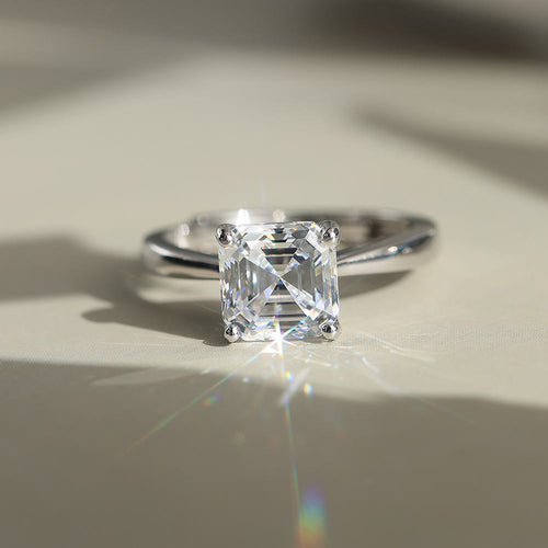 FILLED WITH STRENGTH Asscher Solitaire Moissanite Diamond Ring in Sterling Silver