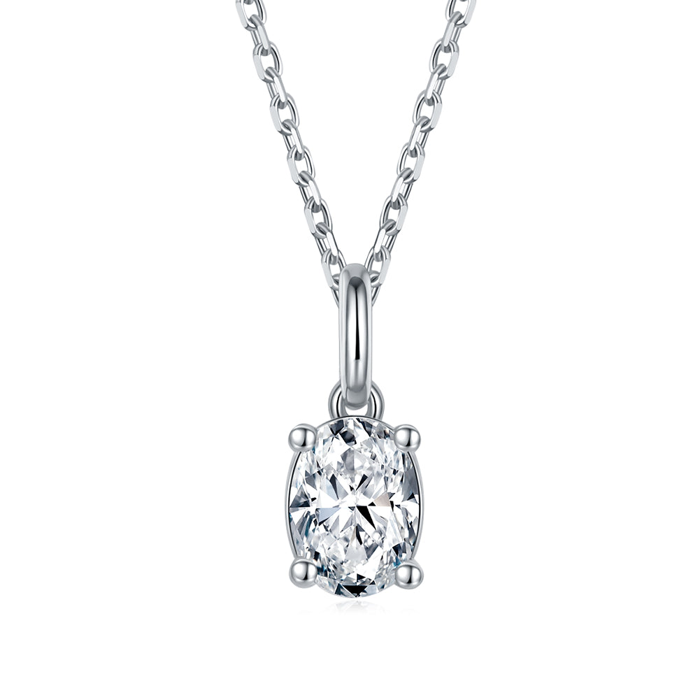 Wylow Jewels DIAMOND OVAL PENDANT (Moissanite or CZ Stone) Sterling Silver