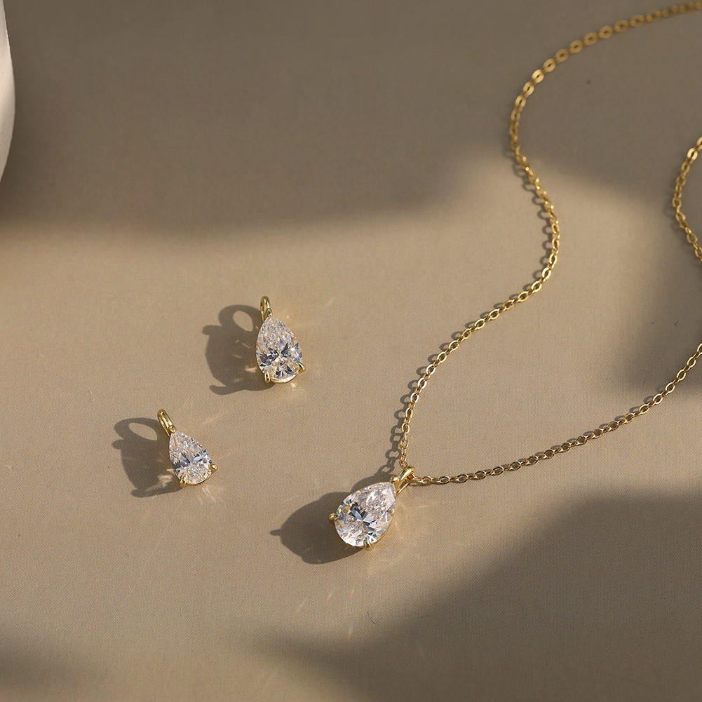 THE CYRILLA Pear Moissanite Diamond Pendant in Sterling Silver