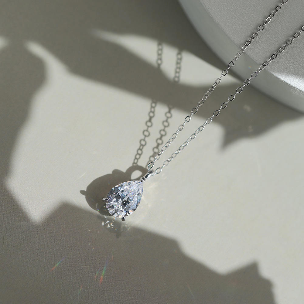THE CYRILLA Pear Moissanite Diamond Pendant in Sterling Silver