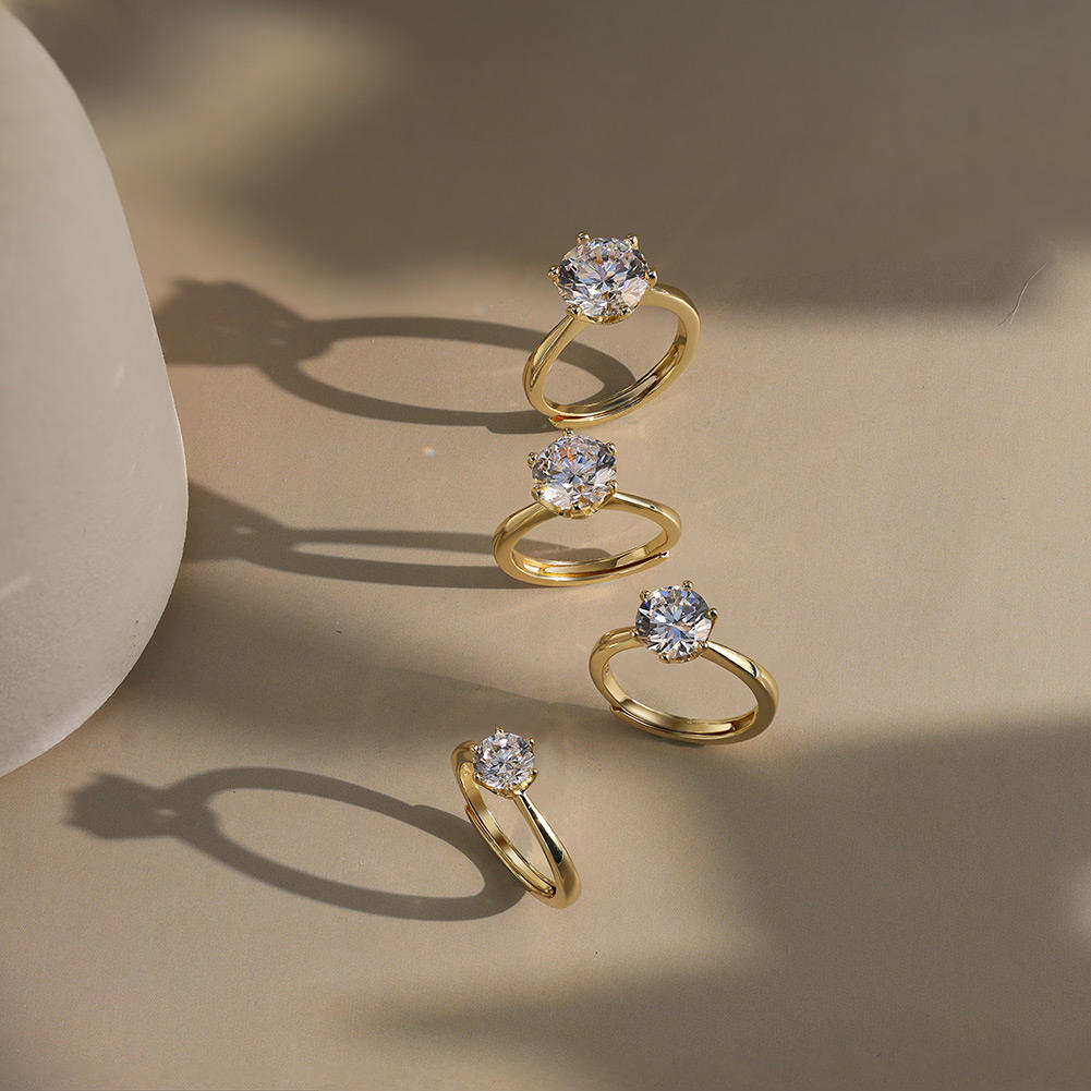 "ON POINT" Round Brilliant Moissanite Diamond Ring in Sterling Silver-Adjustable Band