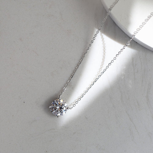 "ON POINT" Round Brilliant Diamond Moissanite Pendant in Sterling Silver