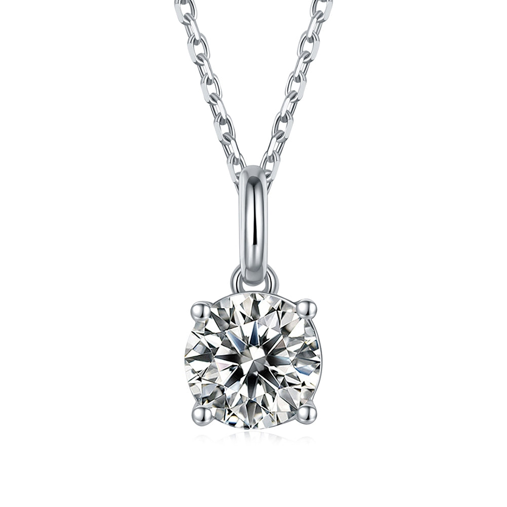 Wylow Jewels DIAMOND ROUND PENDANT Necklace (Moissanite or CZ Stone) in Sterling Silver