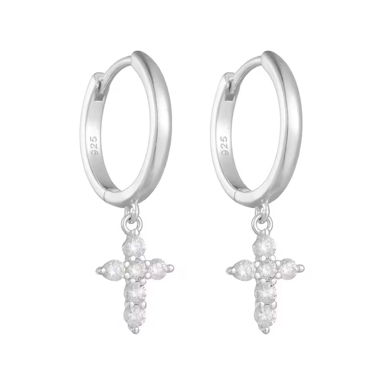 WJ- Classic Cross Drop Earrings -Sterling Silver & Gold Plated