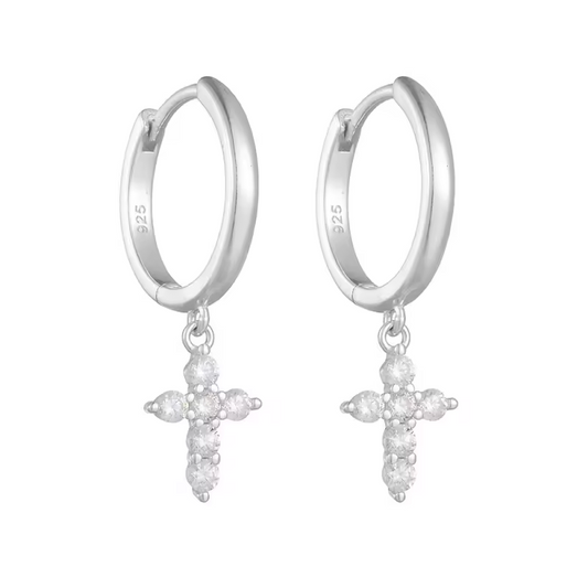 WJ- Classic Cross Drop Earrings -Sterling Silver & Gold Plated