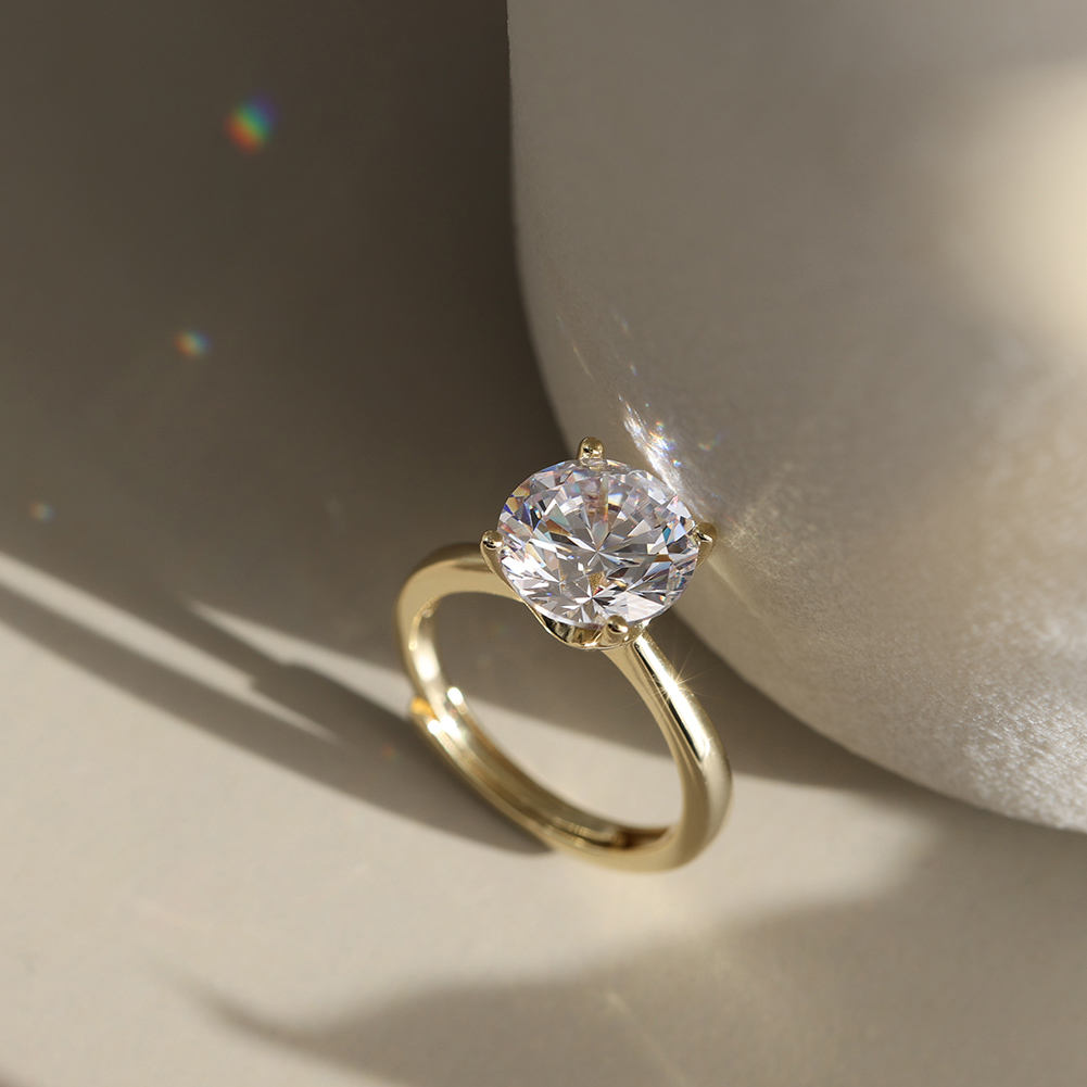 "ON POINT" Round Brilliant Moissanite Diamond Ring in Sterling Silver-Adjustable Band