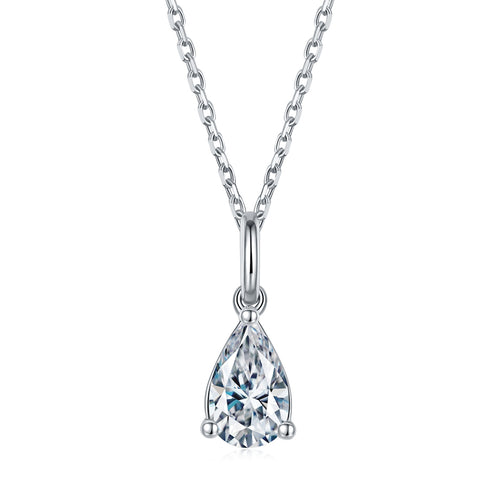 (PRE-ORDER) Wylow Jewels 1 CARAT DIAMOND TEARDROP PENDANT Necklace (Moissanite or CZ Stone) Sterling Silver or 14k Gold Plated